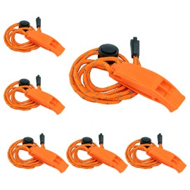 GOGO 6 Pack Emergency Whistles with Reflective Lanyard Safety Whistle for Outdoor Sailing Hiking Boating