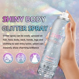 IONSGAKO Body Glitter Spray, 150ML Shiny Glitter Spray for Hair Body and Clothes, Long-Lasting Quick-Drying Holographic Ultra Fine Powder Glitter Hairspray for Festival Rave Stage Prom 5.2 Fl Oz