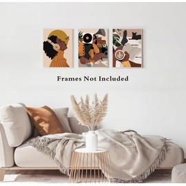 Black Girl Wall Art Bathroom Decor,Modern Minimalist Black Woman Leaf Art Painting,Black Girl Wall Decor,Black girl art prints,African American Wall Art,Bedroom | Living Room | Office Decor,total 4pcs( 8X10,No Frame