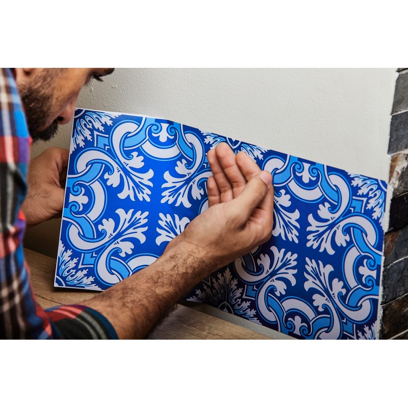 Poromoro Spanish Portuguese Azulejo Style Backsplash Peel and Stick Tile