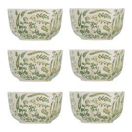 Creative Co-Op White Stoneware Bowl with Hand-Stamped & Embossed Green Pattern (Set of 6 Bowls)