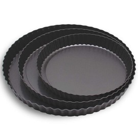 Grandwish Set of 3 Tart Tins with Lifting Base, 20/24/28 cm, Non-Stick Quiche Tin, Round