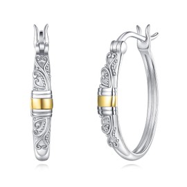 YFN Filigree Earrings Sterling Silver Gold Plated Two Tone Hoop Earrings Filigree Jewellery Gifts for Women