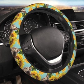 Highland Cow With Sunflower Elastic Steering Wheel Cover, Universal 15 Inch Fit, Neoprene Rubber Car Steering Wheel Covers, Anti-Slip Car Accessories For Men Women
