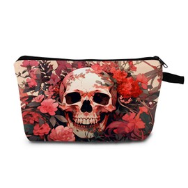 MoCaliduccious Skull Flower Print Makeup Bag Cosmetic Pouch