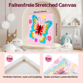 Pack of 4 Butterfly Painting by Numbers from 5 6 7 Years Girls with Frame Butterflies Painting by Numbers for Children from 7 Years Acrylic Paints with as a Gift, Medium 20 x 20 cm Beautiful