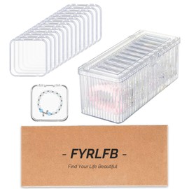 FYRLFB Clear Jewelry Storage Box, Acrylic Bracelet Organizer Holder with 14 Pcs 3 Inches Portable Anti Tarnish Cases, Travel Jewelry Storage for Earrings/Rings/Necklaces/Brooch (1Box+14Cases)