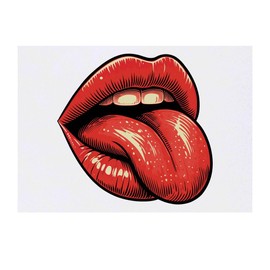 'Red Lips Tongue Out' Temporary Tattoo - Water Resistant, Skin-Safe, Non-Toxic Transfer (TO00084349)