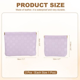 PATIKIL Small Snap Closure Pouches for Purse, 2 Sizes Mini Waterproof Leather Checkered Makeup Bag Portable No Zipper Self-Closing Travel Pocket Organizer Pouch Cosmetic Bag, Purple