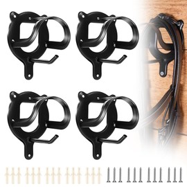 Pack of 4 Bridle Holders, Metal Saddle Holders, Horse Whip Holder, Bridle Hook with Expansion Tube and Screws, Bridle Hooks for Saddle Chamber, Barn, Stable (Black)