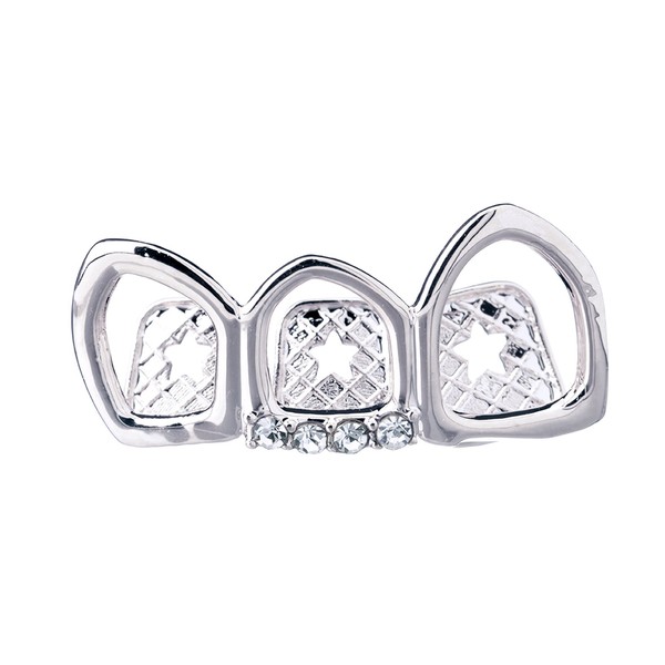 Hip Hop Gold Silver Tone 3 Open Teeth Right Side