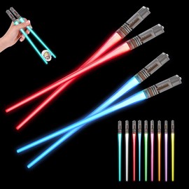 KBIBCK Luminous Chopsticks, 2 Pairs of Lightsaber Chopsticks, Lightsaber Chopsticks with 9 Colour Modes, Luminous Sushi Sticks, BPA Free and Food-Safe, Chopsticks Light for Kitchen Dinner Party
