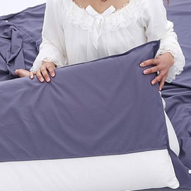 Travel Sleeping Bag Liner Portable Camping Bed Sheet Adult Kids Cotton Double Travel Sleep Bag with Pillow Pockets Lightweight Prevent Dirty for Hostels,Trains (Double Purple (160x210cm))