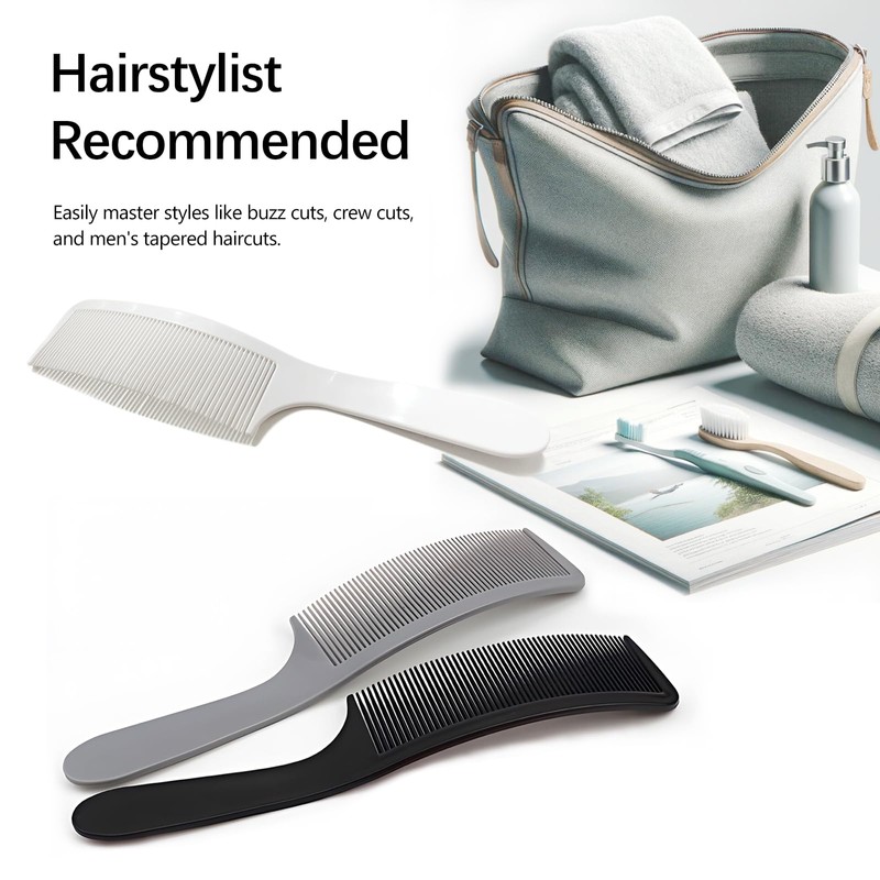 3-Piece Curved Barber Clipper Comb Set in Black, White, Grey: