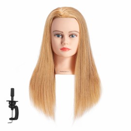 Hairginkgo Mannequin Head 20"-22" 100% Human Hair Manikin Head for Hairdresser Training, Cosmetology Practice - Includes Clamp Stand