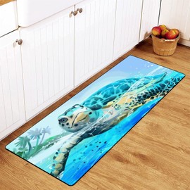 MoBlinko Sea Turtle Rug Kitchen Rugs Non Skid Bathroom Rugs 39 X 20 Inch Washable Standing Floor Mat Runner Carpet for Home Decor Office Laundry