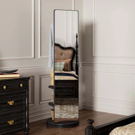 OVS 360 Rotating 66 Inch Multifunctional Full Length Mirror with Coat Rack Space Saving Blackcolor: Black, size: 17.72 x 17.72 x 65.75 inches