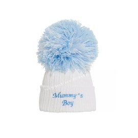 SOHOBABY™ British Made Single Pom Baby Boy Embroidered Baby Hats (UK, Age, 0 Months, 3 Months, White (Mummys Boy))