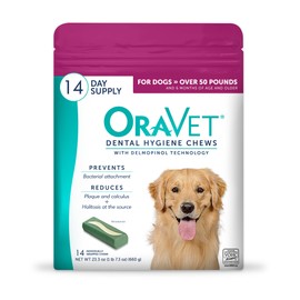 ORAVET Dental Chews for Dogs, Oral Care and Hygiene Chews (Large Dogs, Over 50 lbs.) Pink Pouch, 14 Count