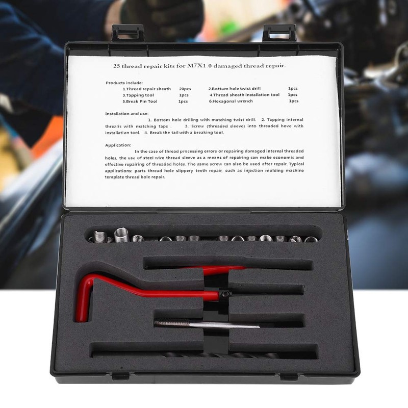 Chazcool 25Pcs Thread Repair Kit M7 x 1, Kit Thread