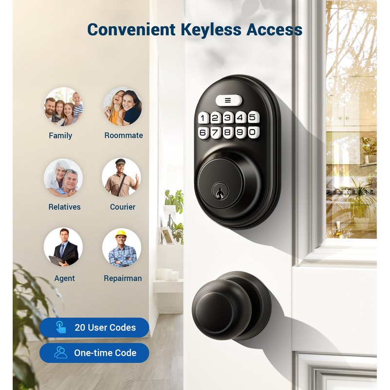 Veise Keyless Entry Door Lock, Electronic Keypad Deadbolt, Keyed Entry,