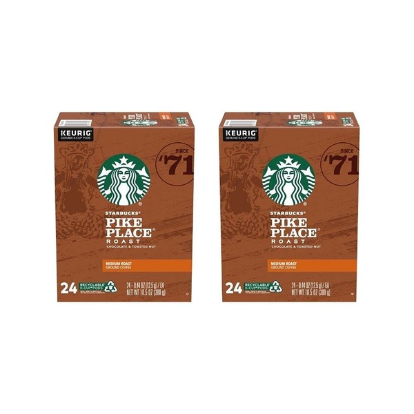 Starbucks Pike Place Medium Roast Ground Coffee, 24 K-Cup Pods (Pack of 2)