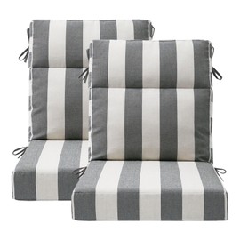 Unimatta Outdoor Separate High Back Chair Cushion Seat Pads, 2-Pack 44 x 21 Inch Water-Repellent & Fade-Resistant Patio Furniture Cushions with Ties for Adirondack, Rocking Chairs, Gray Stripe
