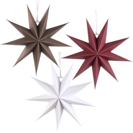 SUNBEAUTY Paper Christmas Stars Lanterns, 3Pcs 30CM 9-Pointed Star Christmas Tree Decorations, natural 3D Hanging Paper Stars, Christmas Hanging Wedding Birthday Home Office Christmas Decoratio
