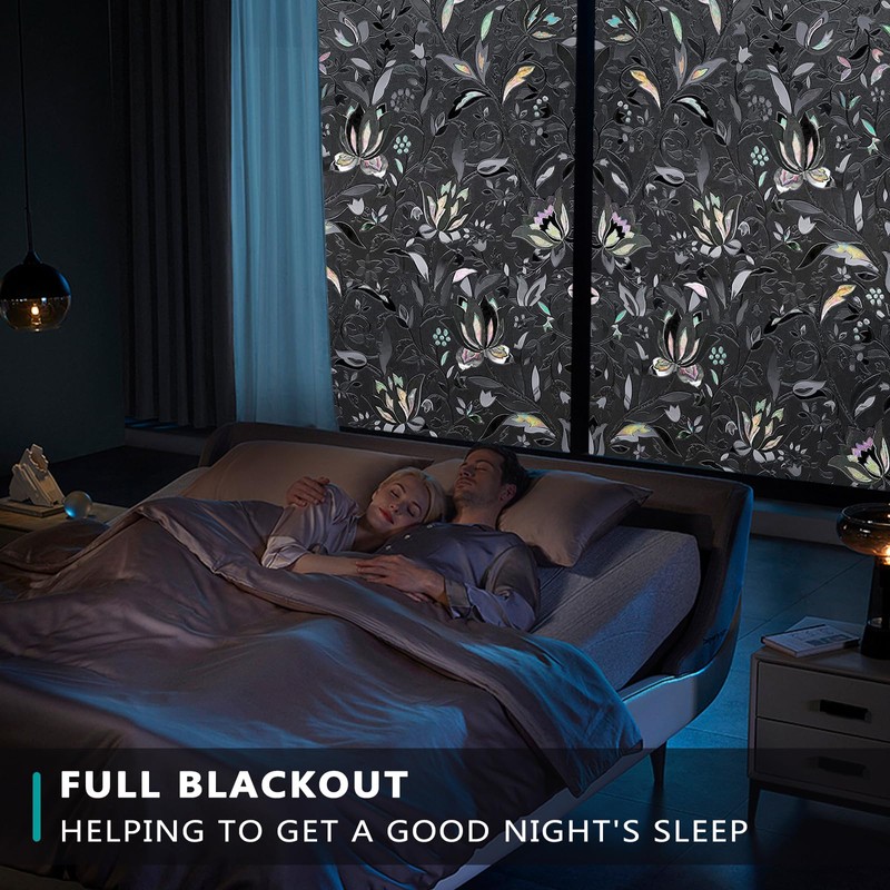 ConCus-T Total Blackout Window Privacy Film Tulip Engraving Window Decals,