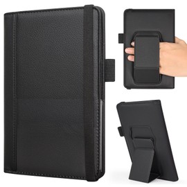 RSAquar Premium Server Book with Kickstand & Hand Strap – Waiter Book Organizer with 6 Pockets, Pen Holder, Elastic Closure – PU Leather Waitress Wallet Fits Apron Pocket, 5.12" x 7.91", Black