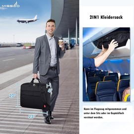 MISSLO Garment Bag Travel Bag for Women with Shoulder Strap, 43 Inch Hand Luggage Garment Covers, 2-in-1 Waterproof Suit Bag with 3 Pockets, Suit Transport Bag for Business Trips, Black