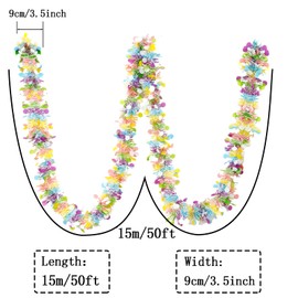Easter Garland Decor,50Ft Glitter Tinsel Spring Garland Decorations for Tree Mantle Bedroom Office Classroom Party Indoor Outdoor Holiday Home Pink Yellow Blue Green White