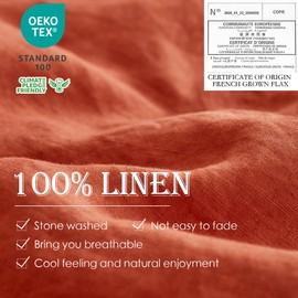 Simple&Opulence 100% Linen Duvet Cover Set 3pcs Basic Style Natural French Washed Flax Solid Color Soft Breathable Farmhouse Bedding with Button Closure - Brick Red, King