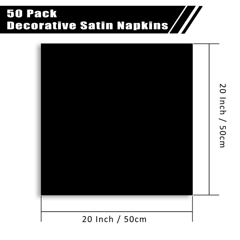 VACVELT VACVELT 50 Pack Black Satin Napkins 20x20 Inch Wedding