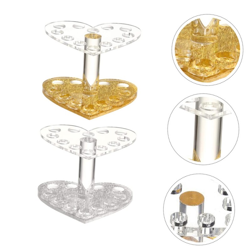 MERRYHAPY Acrylic Lip Liner Stand Makeup Brush Holder 2pcs Heart