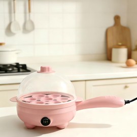 Boiled Egg Cooker 450W,Hard Boiled Eggs Cooker Electric 7 Egg Capacity,Plastic,Auto Power Off with Measuring Cup,Compact,Easy for Kitchen,Travel,Pink (Pink)
