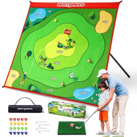 MerryMove Golf Chipping Game Set : Portable 6-Angle Adjustable Practice Mat Set with 20 Sticky Balls for Indoor Outdoor Family Fun (Golf Club Not Included)