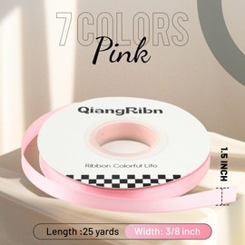 3/8Inch 25Yards Pink Satin Ribbon Double Side Fabric Ribbon for Gift Flower Wrapping Bow Handwork Roses Fabric Packing Ribbons for Wedding Party Festival Invitation Decorations DIY Crafts Ribbons