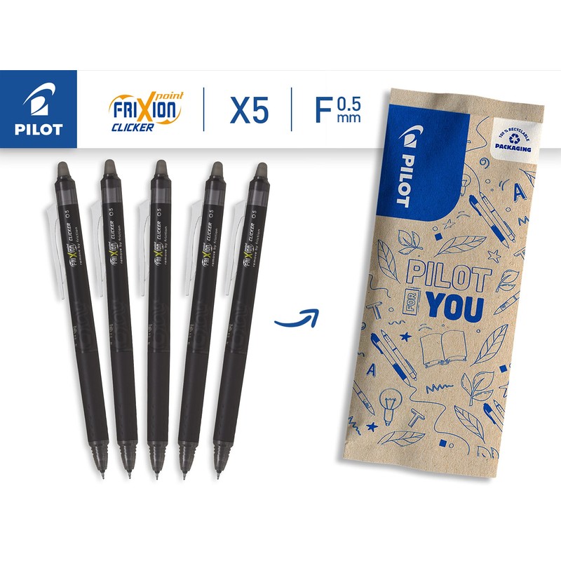 Pilot Set of 5 Frixion Point Clicker Rollerball Pens 0.5