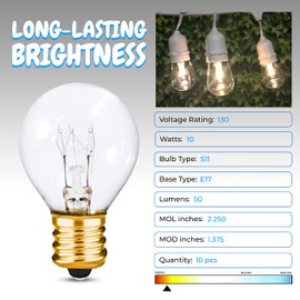 OHLECTRIC S11 White Clear Night Light Bulbs with E17 Base | 10W High-Efficiency Dimmable Bulbs | Ideal for Amusement and Theatrical Lighting | 10-Pack