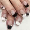 24Pcs Valentines Fake Nails Black White French Tip Press on