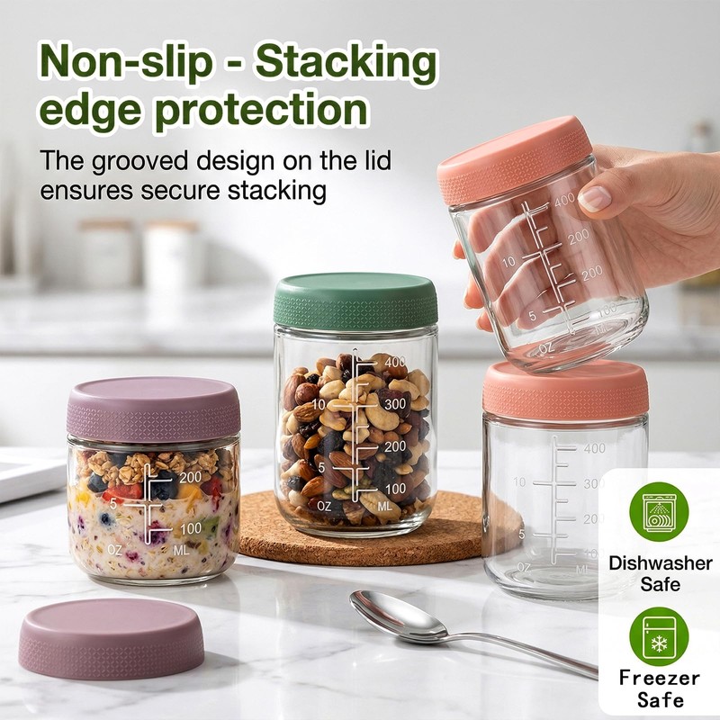12 Pack Overnight Oats Containers with Lids, 16oz/10oz/4oz Glass Jars