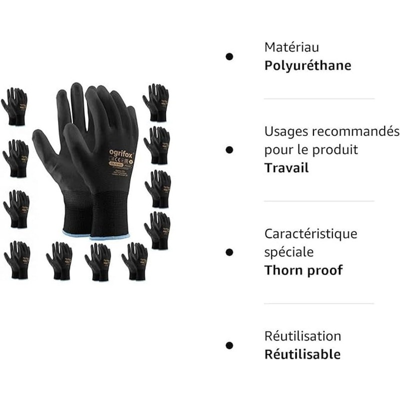 PU Coated Black Nylon Work Gloves. Gardening, Builders, Mechanic (XL