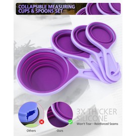 Juego de taza y cuchara medidora, taza medidora plegable, 8 herramientas de medición, grabadas métricas y marcas estadounidenses, para medidas líquidas y secas, ahorro de espacio, silicona última