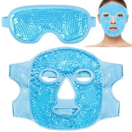 Mascarilla de Gel Fría/Caliente para Ojos y Rostro, Alivio Rápido Ojeras, Bolsas y Estrés, Ideal Dormir y Dolor de Cabeza - Juego de 2 Piezas con Funda de Felpa Suave (Reusable, Azul)