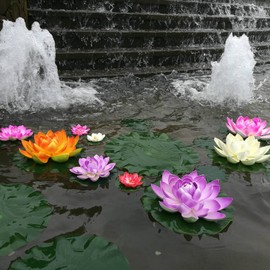 Toyvian 5PCS Artificial Lily Pads for Pond, Artificial Flowers Floating Foam Lotus Flower with Fake Lily Pads for Pool Garden Fish Pond Aquarium Pool Wedding Decor