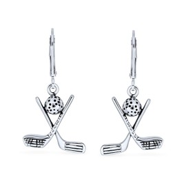 Golf Balls Clubs Dangle Earrings Lever back Oxidized .925 Sterling Silver Golf Jewelry Golf Player Gifts for Women Female Golfers