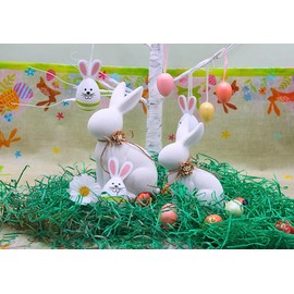 Dekohelden24 Decorative Rabbit Decoration, Easter Bunny, Minimalist Easter Decoration, Rabbit without Face and Bow Made of Ceramic in White, Size: L/W/H Approx. 12 x 7 x 15 cm, 15 cm