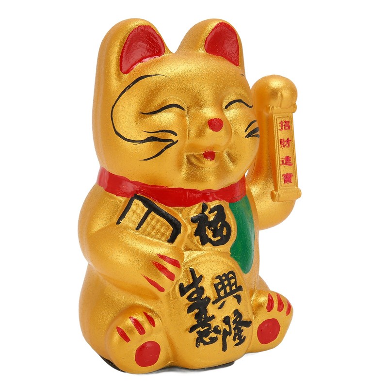Golden Battery Powered Fortune Cat Waving Hand Good Luck Colorfast
