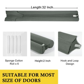 fowong Under Door Draft Stopper 32 Inch Adjustable Door Noise Stopper for Bottom of Door,Door Sweep Door Seal for Interior Exterior Doors Soundproof Window Breeze Blocker Grey